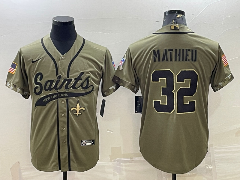 Men's New Orleans Saints #32 Tyrann Mathieu Olive 2022 Salute To Service Cool Base Stitched Baseball Jersey